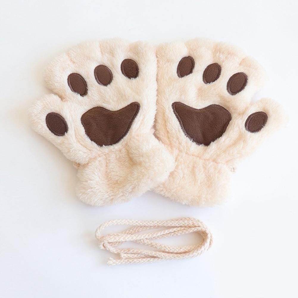 Cute Plush Cat Paw Gloves Thickened Fleece Warm Winterproof Half-finger Gloves Comfortable Soft Fabric Gloves for Adults Children