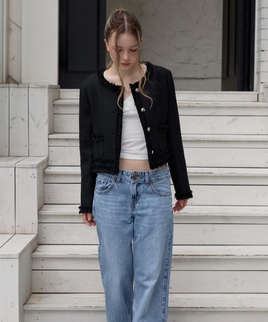 ROSEFRANTZ Soft Fringe Tweed Jacket [Black]