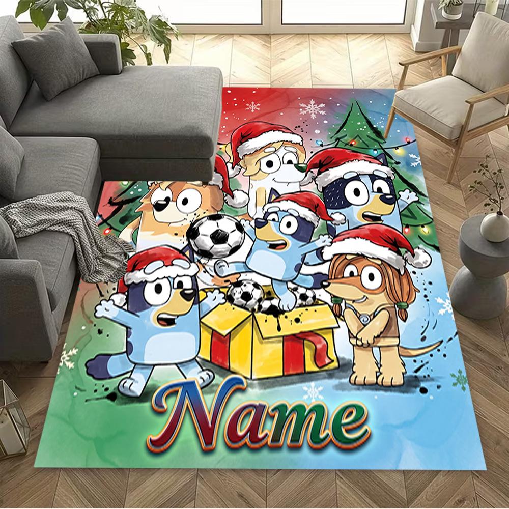 Christmas Penguins Celebration Customizable Name Floor Rug Office Rug Design for Living Rooms Dining Room Outdoor Kitchen Anti-slip Rug