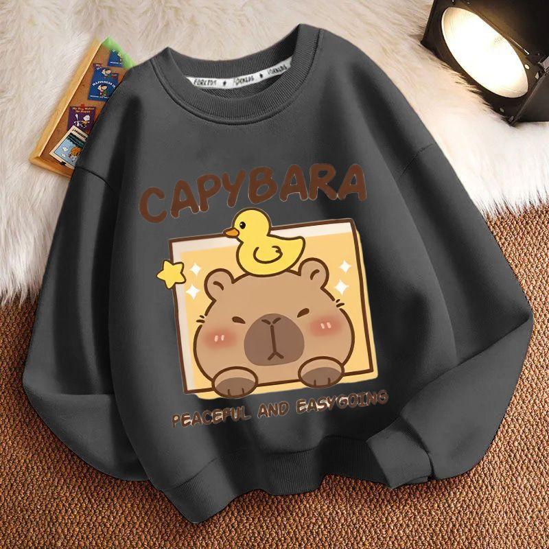 Dívčí módní kreslená mikina s kapybarou Jarní a podzimní dětský volný top s dlouhým rukávem a kulatým výstřihem