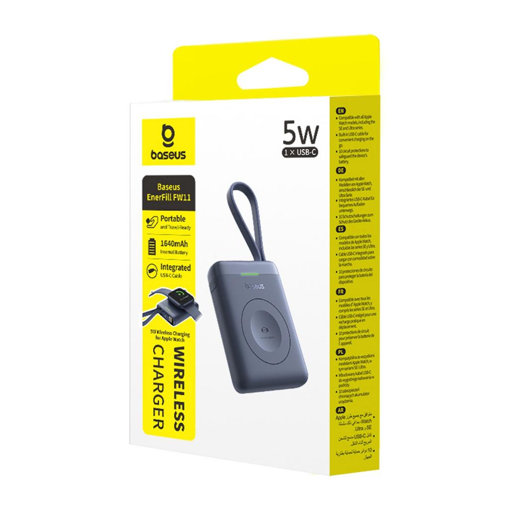 Powerbank 1640 mAh 5W EnerFill FW11 für Apple Watch mit integriertem Kabel - schwarz