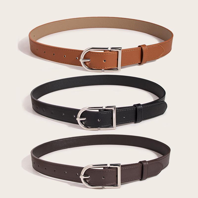 Women Leather Belt With Square Alloy Buckle And Adjustable Length