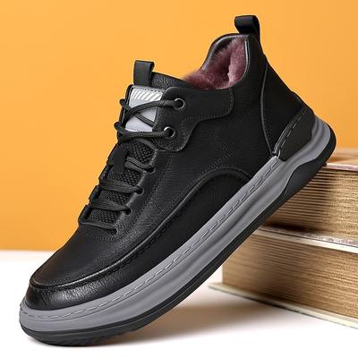 Fashion Winter Cow Leather Velvet Warm Men's Sneakers Designer Casual Men Platform Shoes Man Fashion Soft-soled Male Running Shoes