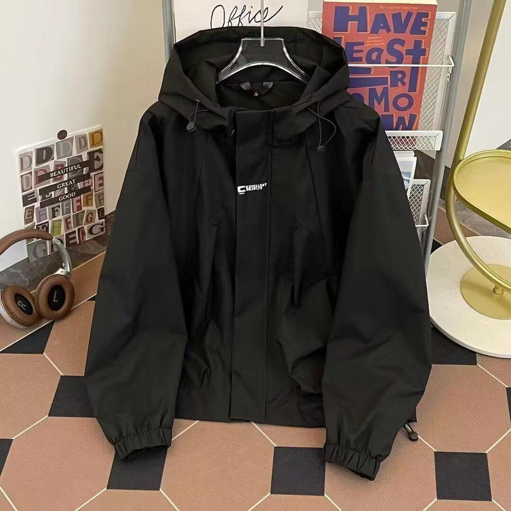 Men's Embroidered Hooded Windbreaker: Trendy, Casual, Waterproof Jacket for Spring and Autumn - Youth Sports Style with Sun Protection.