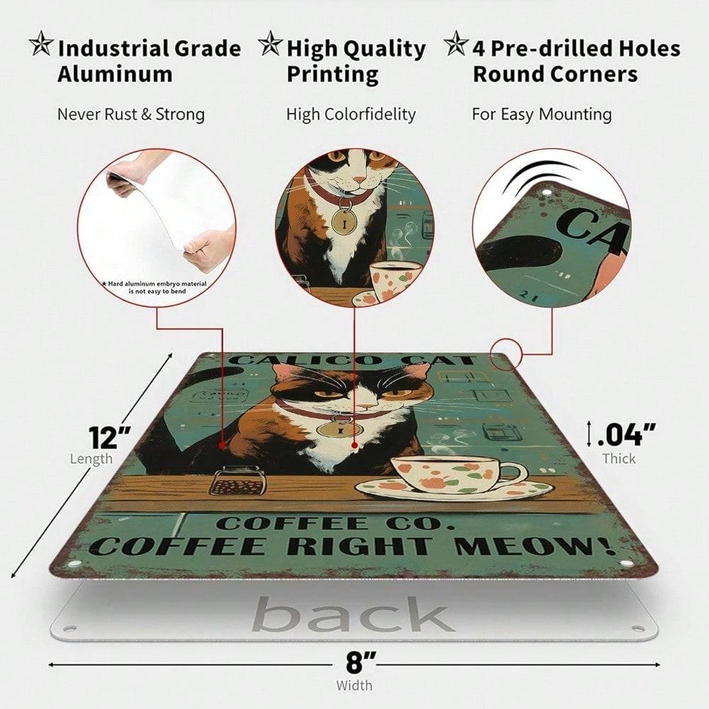 Calico Cat Tin Sign Vintage Metal Wall Art for Home Bar Cafe Kitchen Office