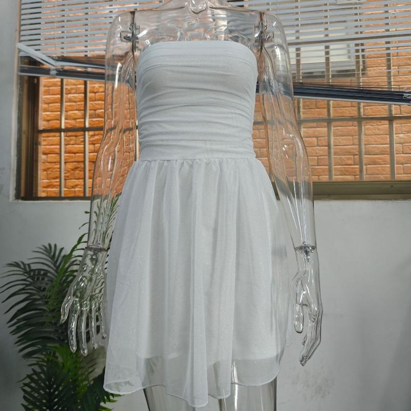 European and American Strapless Style Fashionable Mesh Backless Dress for Women