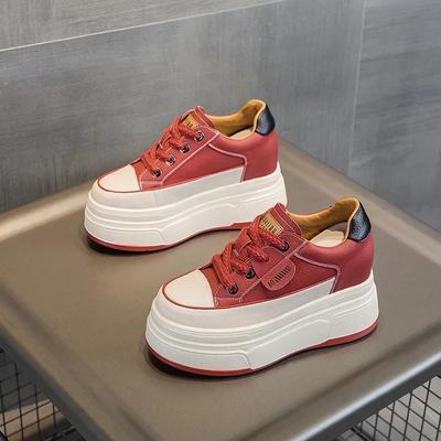 9cm Genuine Leather Platform Sneakers Wedge Shoes for Women Breathable Sneakers Autumn Casual Shoes Hidden Heel Zapatillas Mujer