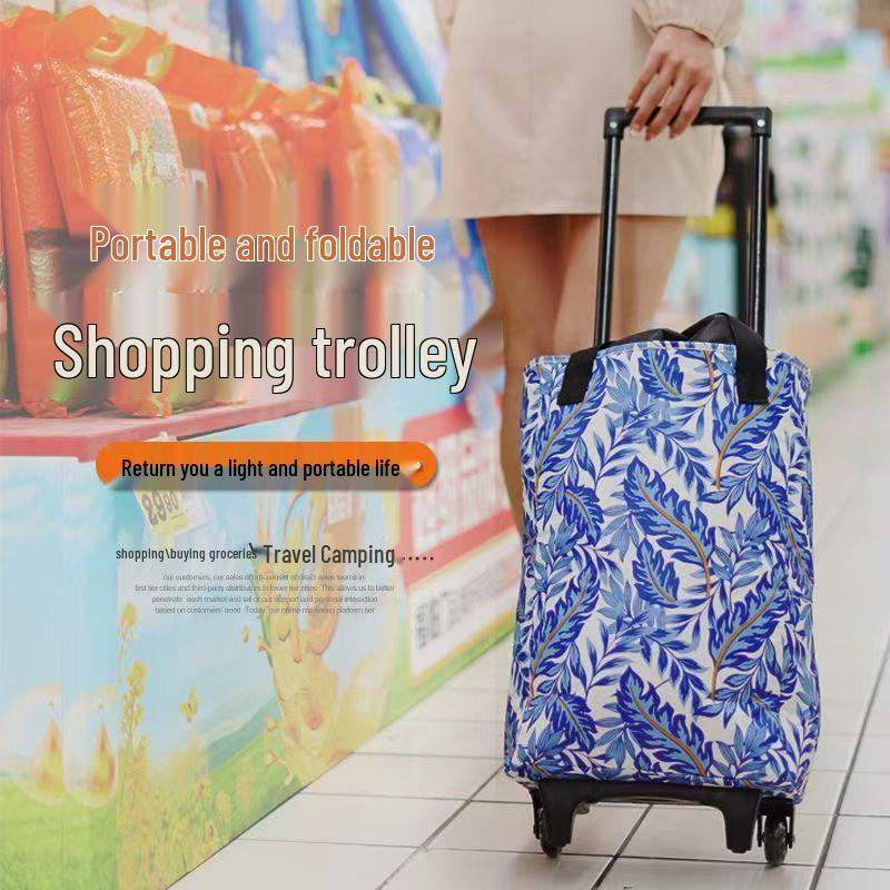 Folding Portable Hand-Pulled Shopping Trolley with Wheels for Camping and Supermarkets