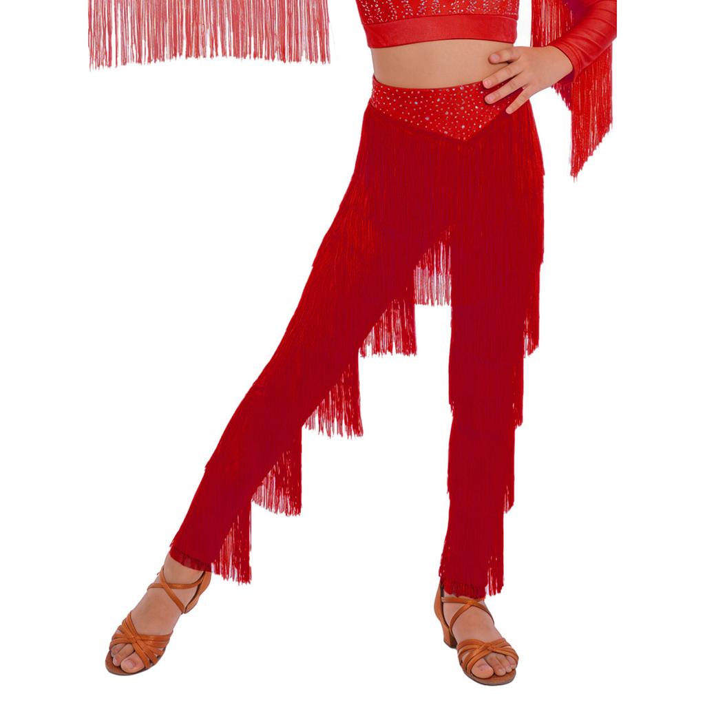 Pantaloni cu Franjuri pentru Dans Latin Fete Talie Elastică Părți cu Ciucuri Pantaloni Samba Rumba Cha Cha Salsa
