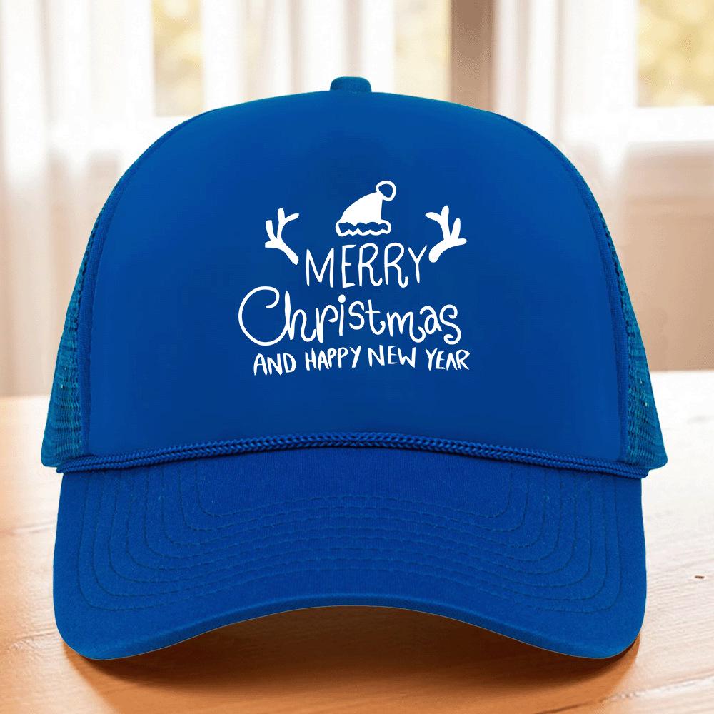 Christmas Pattern Trucker Cap with Rope and Heat-Pressed Logo