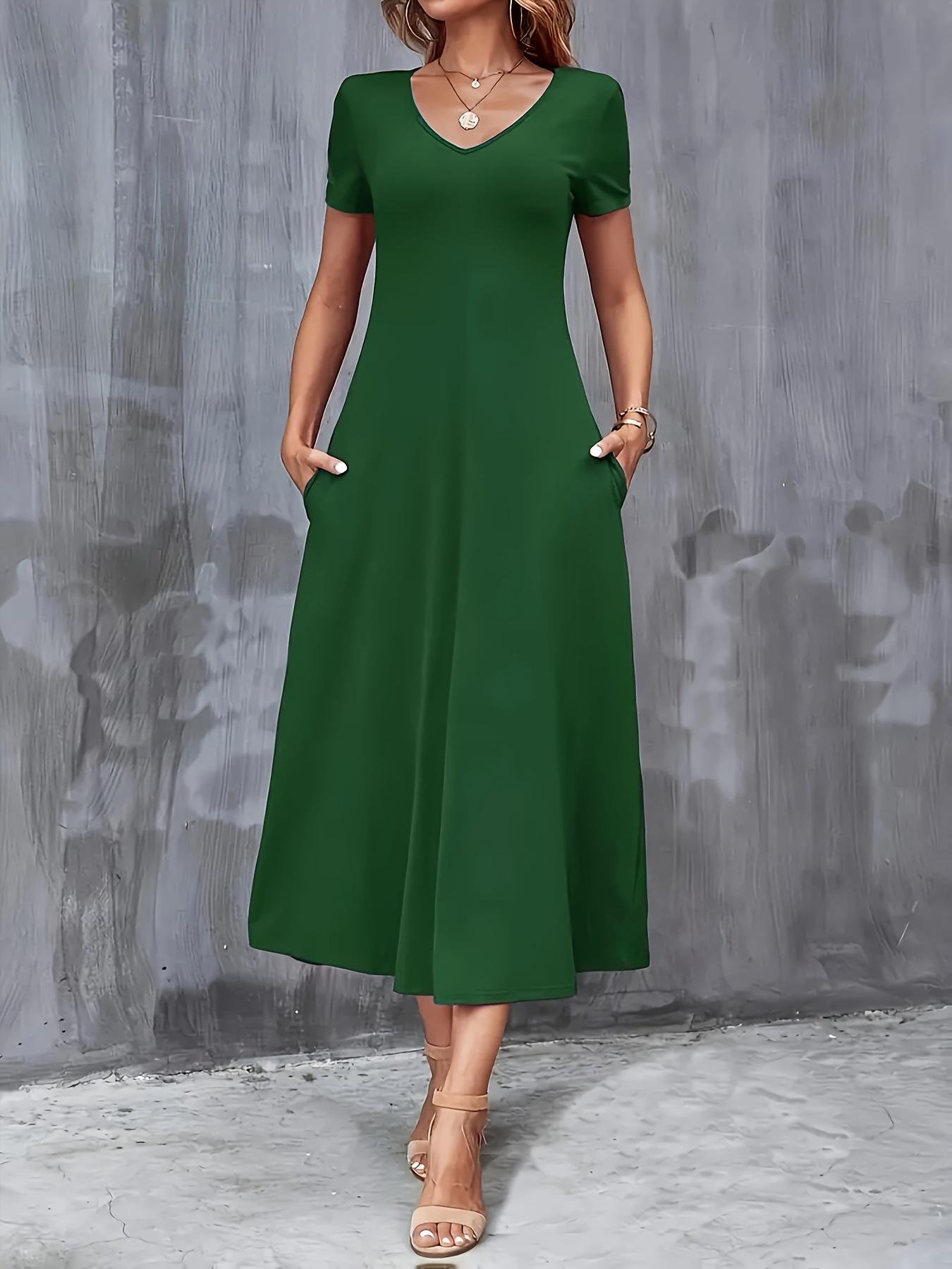 

Women s V-Neck Short Sleeve Summer Dress with Pockets M