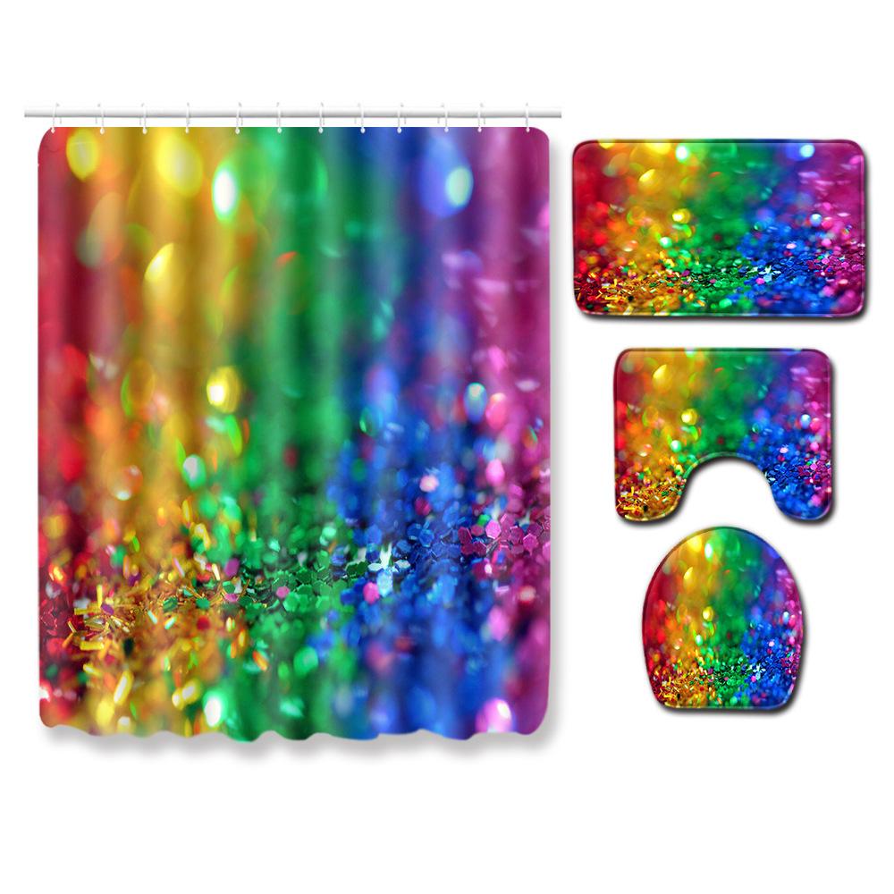 Christmas Shower Curtain Floor Mat Combination Four-Piece Set Bathroom Toilet Carpet Shower Room Mat Foot Mat