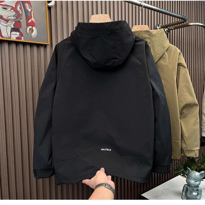 Men's Windproof Hooded Mountaineering Jacket - Solid Color, Fashionable and Casual Workwear
