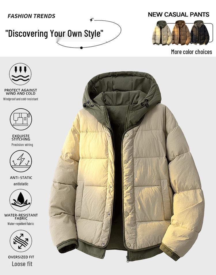 Men's High-Quality Winter Hooded Puffer Jacket - Thickened Cotton for Warmth