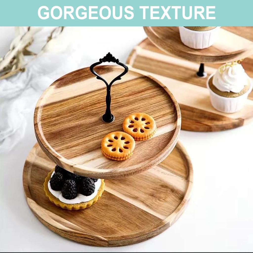 Premium Wooden Cupcake Stand with 2 Tier Serving Tray, Perfect Rustic Dessert Display Stands for Wedding, Birthday, Tea Party