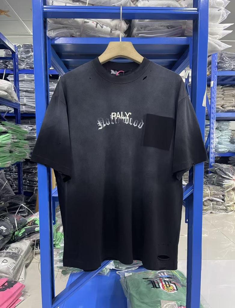 Paly הוליווד וינטג נישה אמריקאי רטרו קרוע שטוף ישן רפוי חולצת טי שרוול קצר טרנדי גברים ונשים