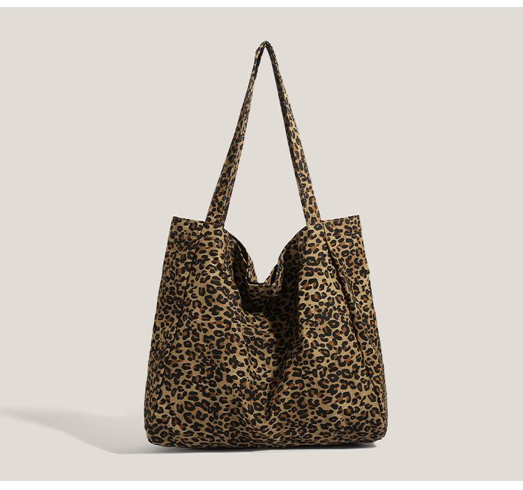Leopard Print Canvas Shoulder Bag for Women - 2025 Trendy Large Capacity Tote