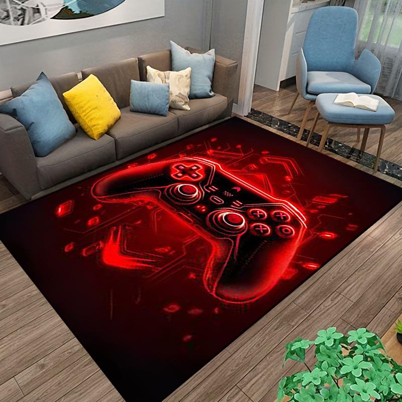 Gaming Controller Design Carpet with Red Digital Glow Pattern Suitable for Use As an Anti-slip for Living Room Bedroom Sofas
