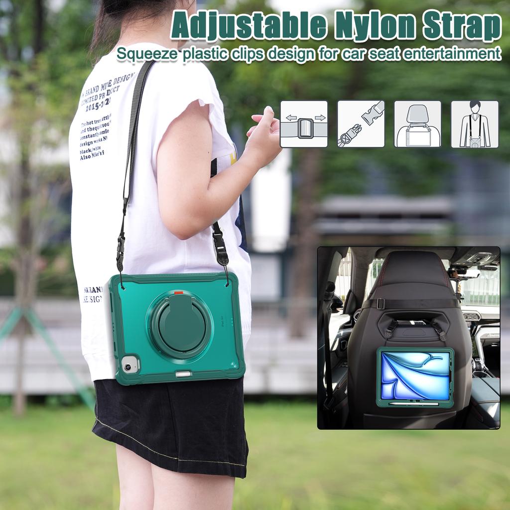 For iPad Air 11 (2025)/(2024)/Air (2022)/(2020)/Pro 11 (2022)/(2021)/(2020)/(2018) Kickstand Cover with Shoulder Strap
