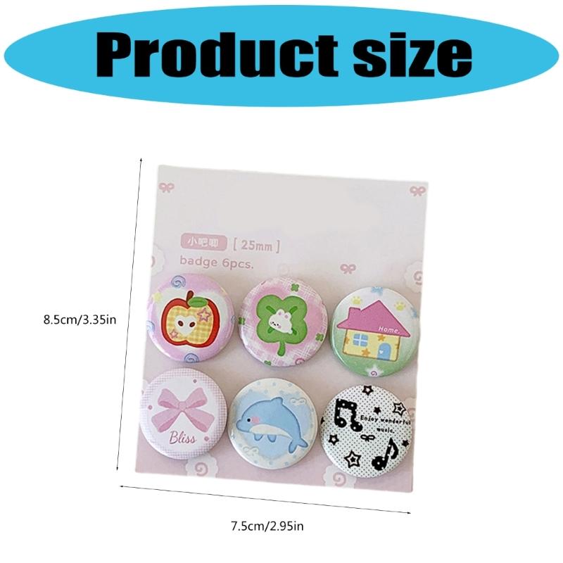 6Pcs Cartoon Metal Badges Decorative Lapel Pins For Kid Adult Backpacks Jacket Coat Hat Clothing Decoration Accessories