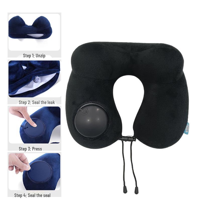 Available: Press-Type Inflatable U-Shaped Travel Neck Pillow for Airplanes and Lunch Breaks.