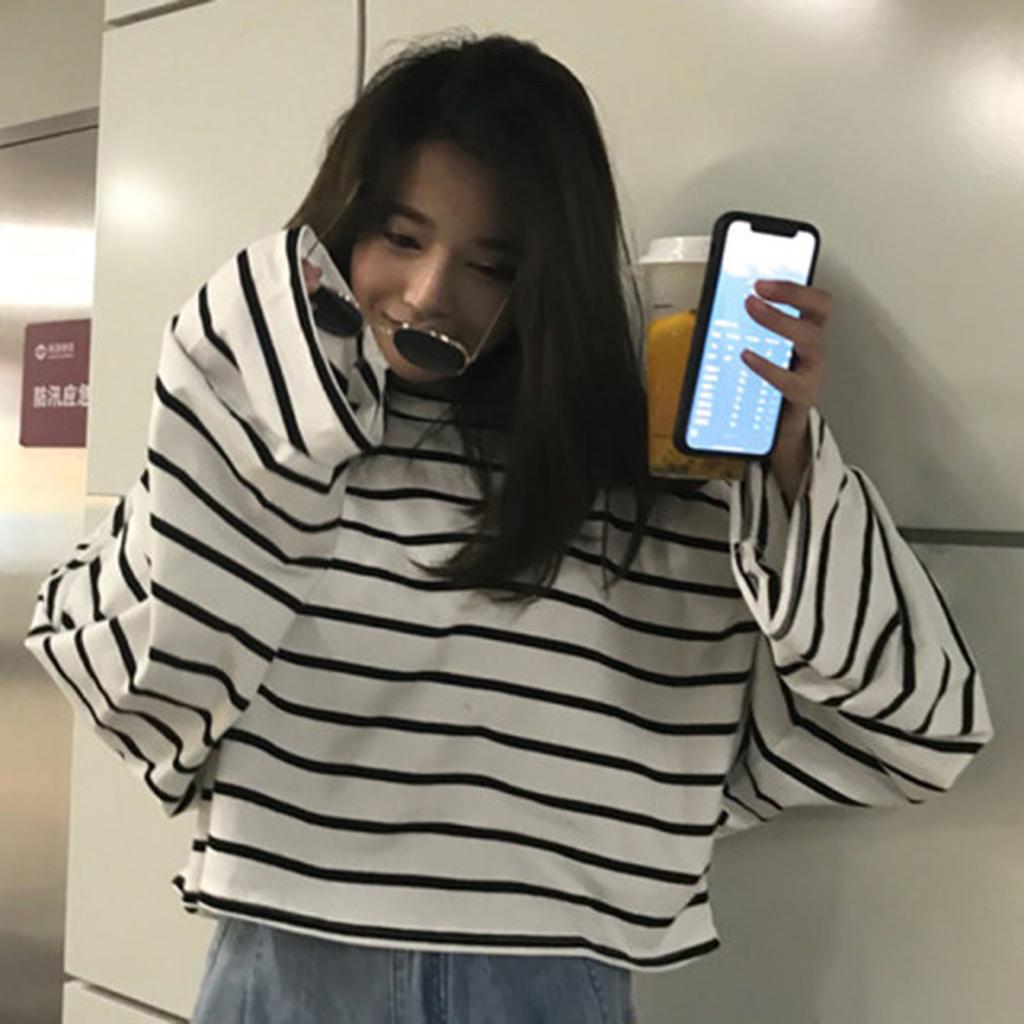 Women's Solid  Long-sleeved Casual Crewneck Loose  Hoodie Pullover Sweatshirt Top