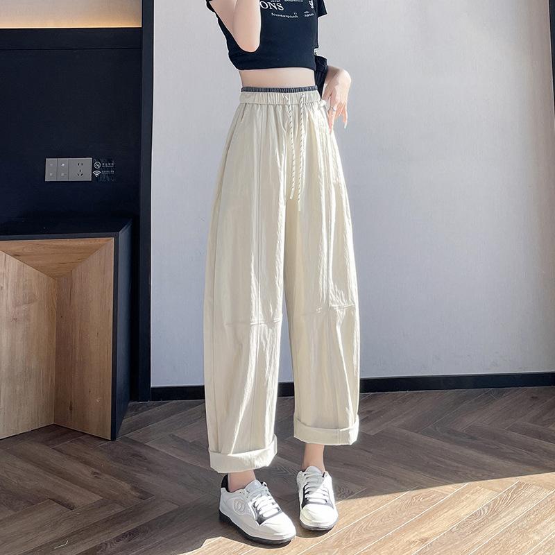 Letní Nové Rychleschnoucí Vzdušné Balonové Kalhoty Devítibodové Kalhoty Dámské Elastický Pas Volný Střih Šavlovité Neformální Kalhoty