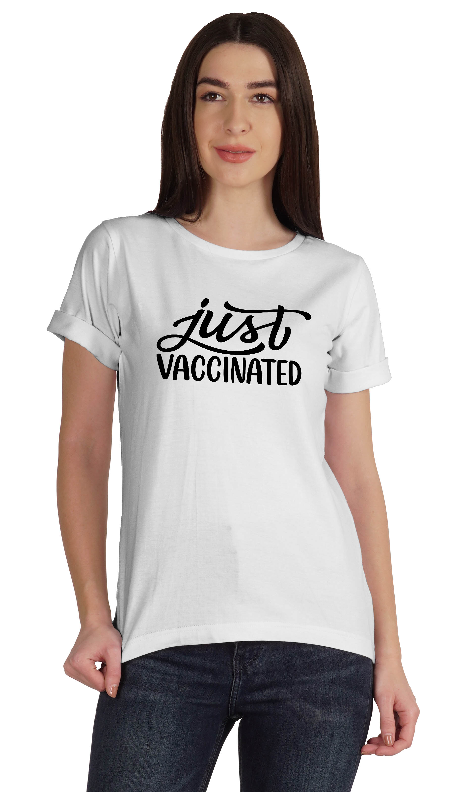 

Inkmeso Womens Just Vaccinated Funny Pro-Vaccine Crew Neck T-shirt Casual XXL білий