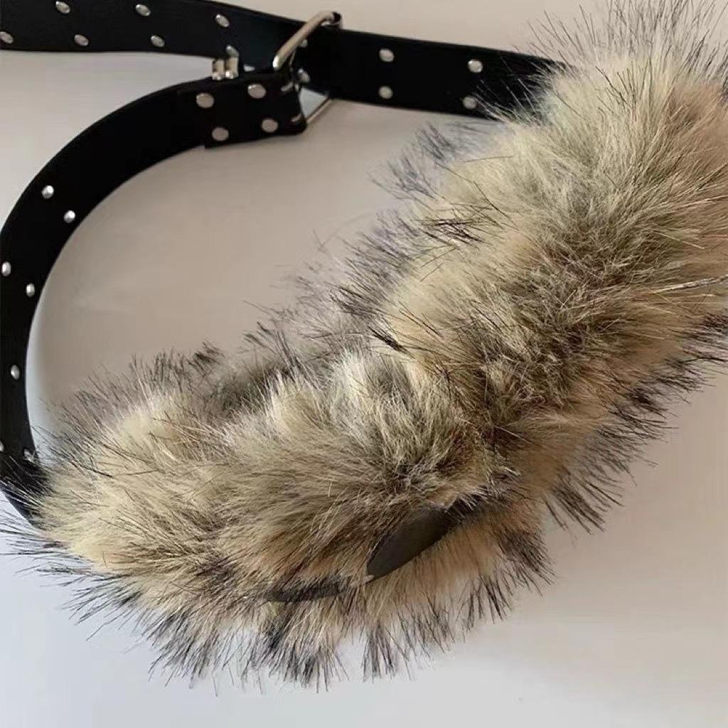 Trendy American Spicy Girl Wide Faux Fur Fluffy Leather Waist Belt Accessory