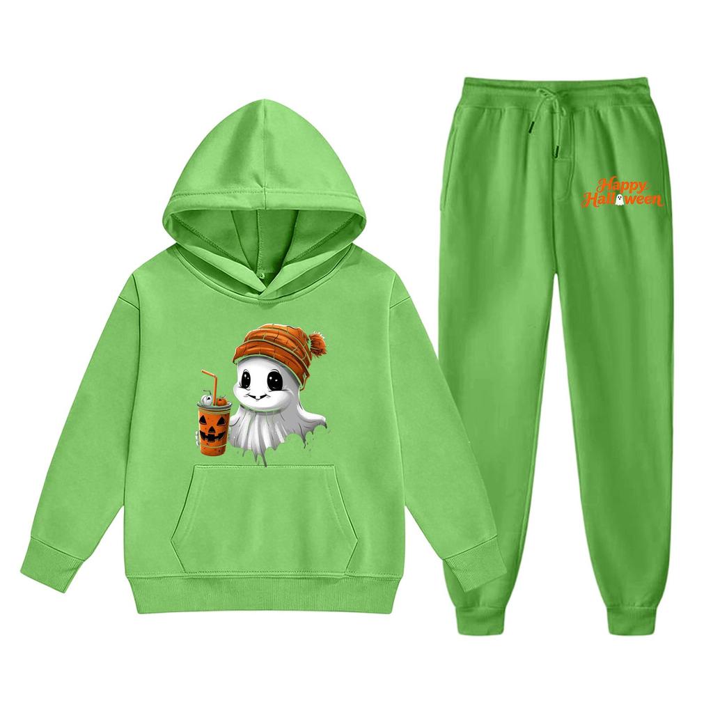 Kids Hoodie and Sweatpants Set Halloween Printed Outfit Lightweight Pullover Hooded Top and Elastic Waist Bottoms for Boys and Girls