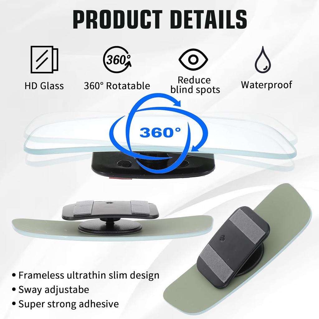 2 Pcs Frameless Blind Spot Mirrors for car, Universal Rear, Wide Angle Blind Spot Eliminator with Box Packaging, Glass Convex Rear View Mirrors for