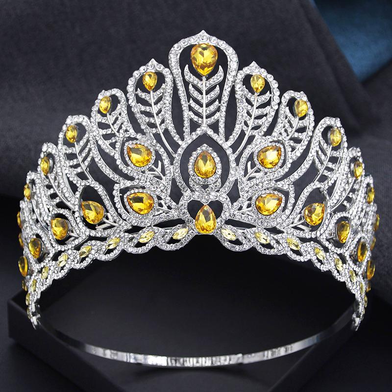 Adjustable Size High Tiaras and Crowns Large Wedding Tiara for Bride Headdress Princess Party Pageant Hair Jewelry Bridal Crown