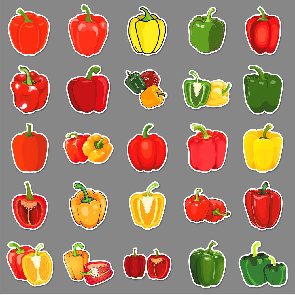 50 Colorful Pepper Graffiti Stickers Personalized Cartoon Vegetable Bell Pepper Gum Decorative Water Cup Mobile Phone Case Stickers