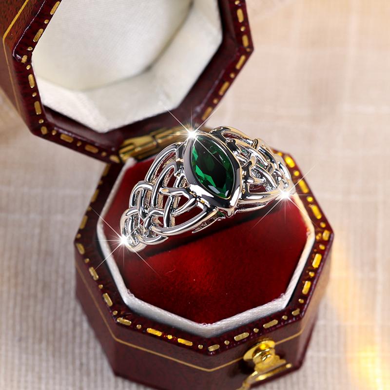 Inele cu zirconiu cubic verde cu nod celtic de culoare argintie cu tăietură marchiză pentru femei bărbați bijuterii de modă