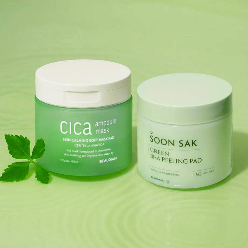 BEAUDIANI Houttuynia Cordata BHA Peeling Pad 60 Pads + Cica Soothing Toner Pad 100 Pads Set K-Beauty Pore Care Calming Duo