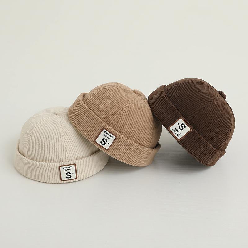 Vintage Brev Baby Lue Uten Skygge Ensfarget Kordfløyel Småbarn Dockerlue Høst Vinter Varm Justerbar Barn Gutt Jente Luer