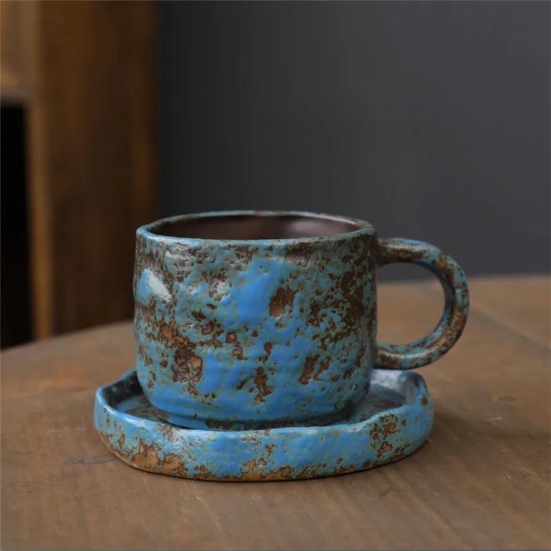 Retro Ceramic Cup Cross-border Mug Japanese Style Simple Afternoon Tea Cup Creative Coarse Pottery Coffee Cup Saucer Set