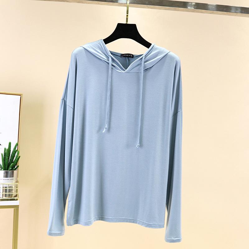 Women's Plus Size Loose Hooded Long Sleeve T-Shirt - Spring/Summer Sunscreen Layer