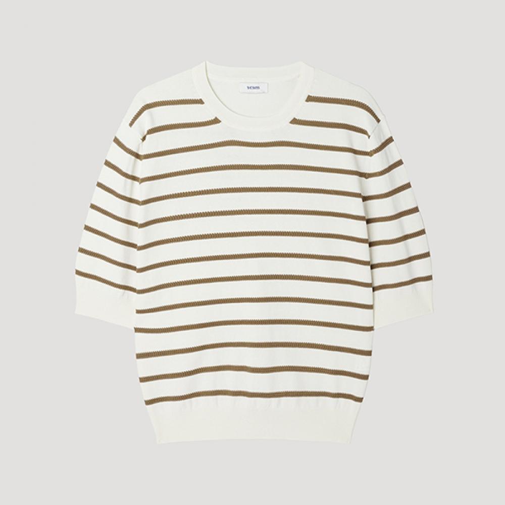 

[shs Miss] Round Neck Stripe Knit Sskpop22170 Ca Camel/55