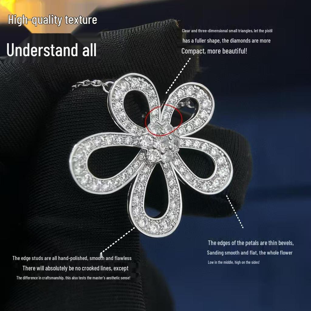 Seiko CNC Four-Leaf Clover Diamond Necklace - Gold Sunflower Honeycomb Design, Women's Versatile Clavicle Chain