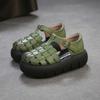 Johnature Genuine Leather Retro Handmade Woven Thick Soled Sandals Versatile Women's Platform Shoes