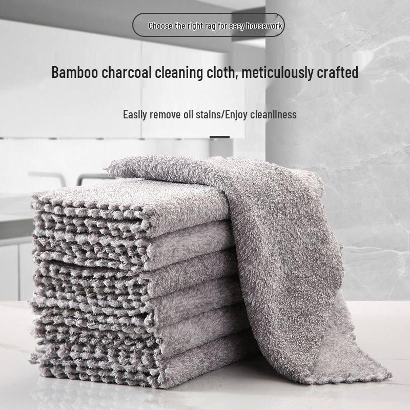 Thick Bamboo Charcoal Fiber Dish Cloth - Degreasing, Lint-Free, Absorbent, Non-Stick Oil, Thickened for Kitchen Cleaning
