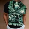 Men's Animal Pattern T-Shirt, Eagle, Motorcycle, 3D Print, Vintage Trendy Loose Large Size Casual Street Short Sleeve Top