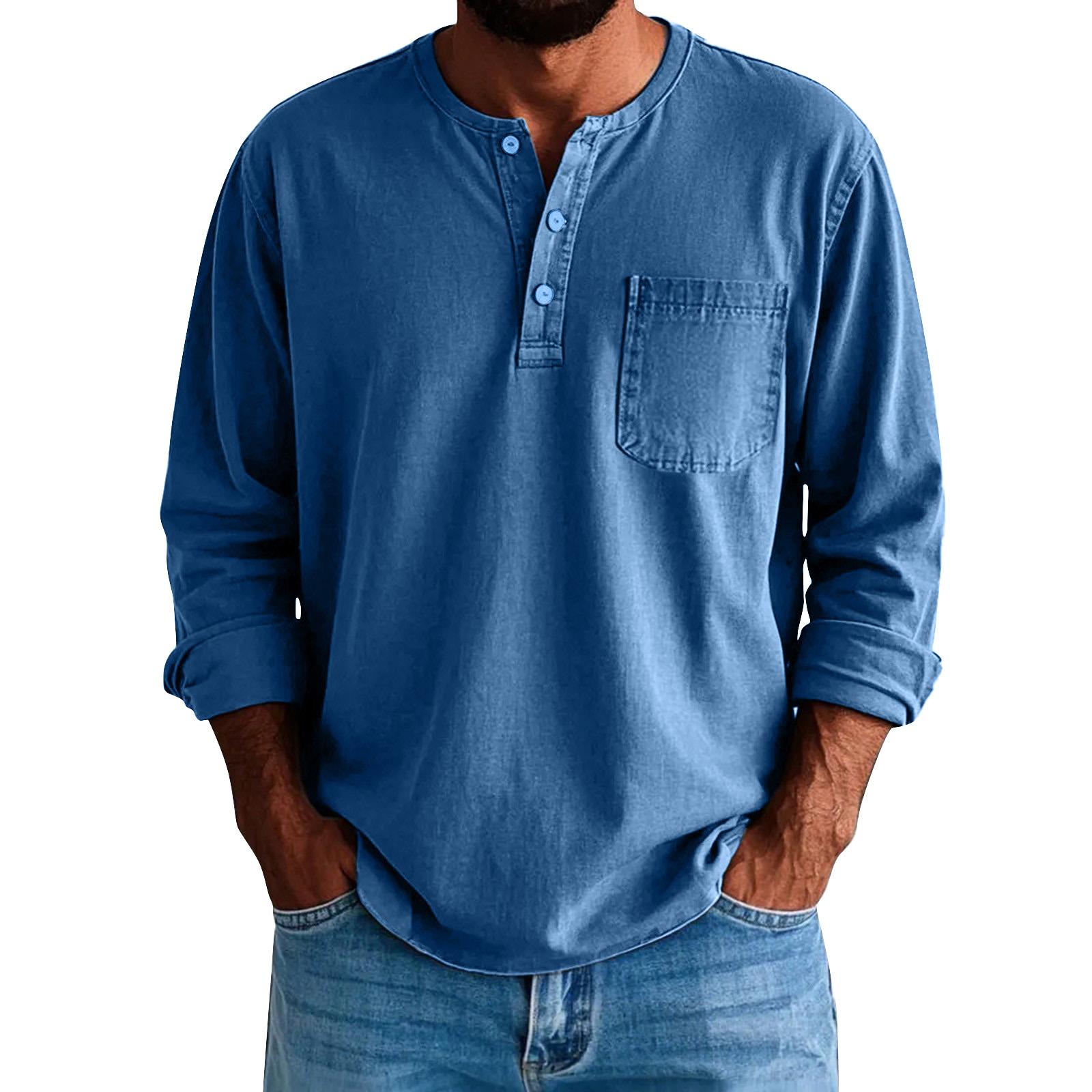 

Мужские однотонные потертые топы с воротником на пуговицах и длинным рукавом, повседневные модные топы для мужчин XXL