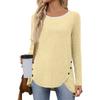 Women's Fashion Casual Solid Color Round Neck Long Sleeve Button Tops On Both Sides