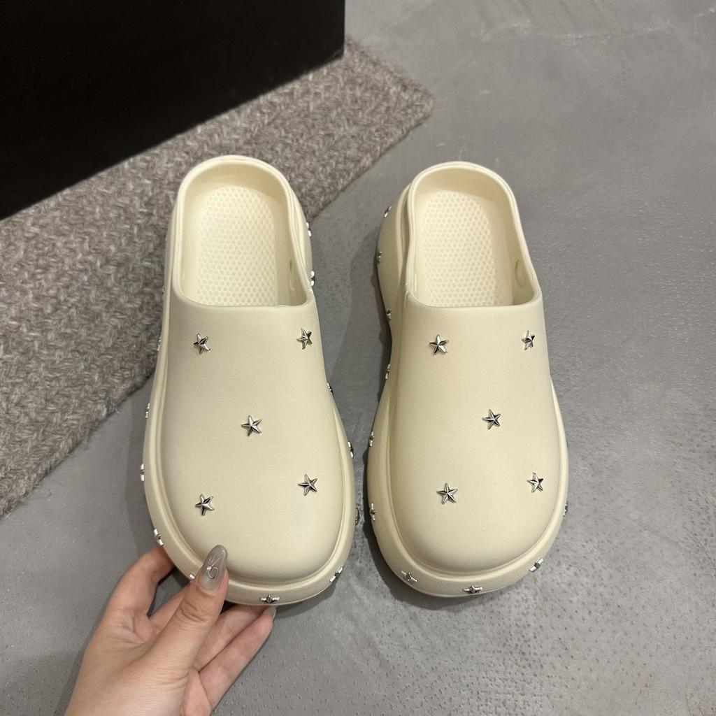 Small person increases height, thick-bottomed cool slippers, women's cute baotou half-drag non-slip women's cool slippers 2025 summer new models