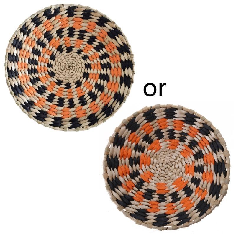 24TE Nordic Straw Woven Wall Decor Round Plate for Creative Wall Decor Ornament for Home Bedroom Living Room Decoration Hanging