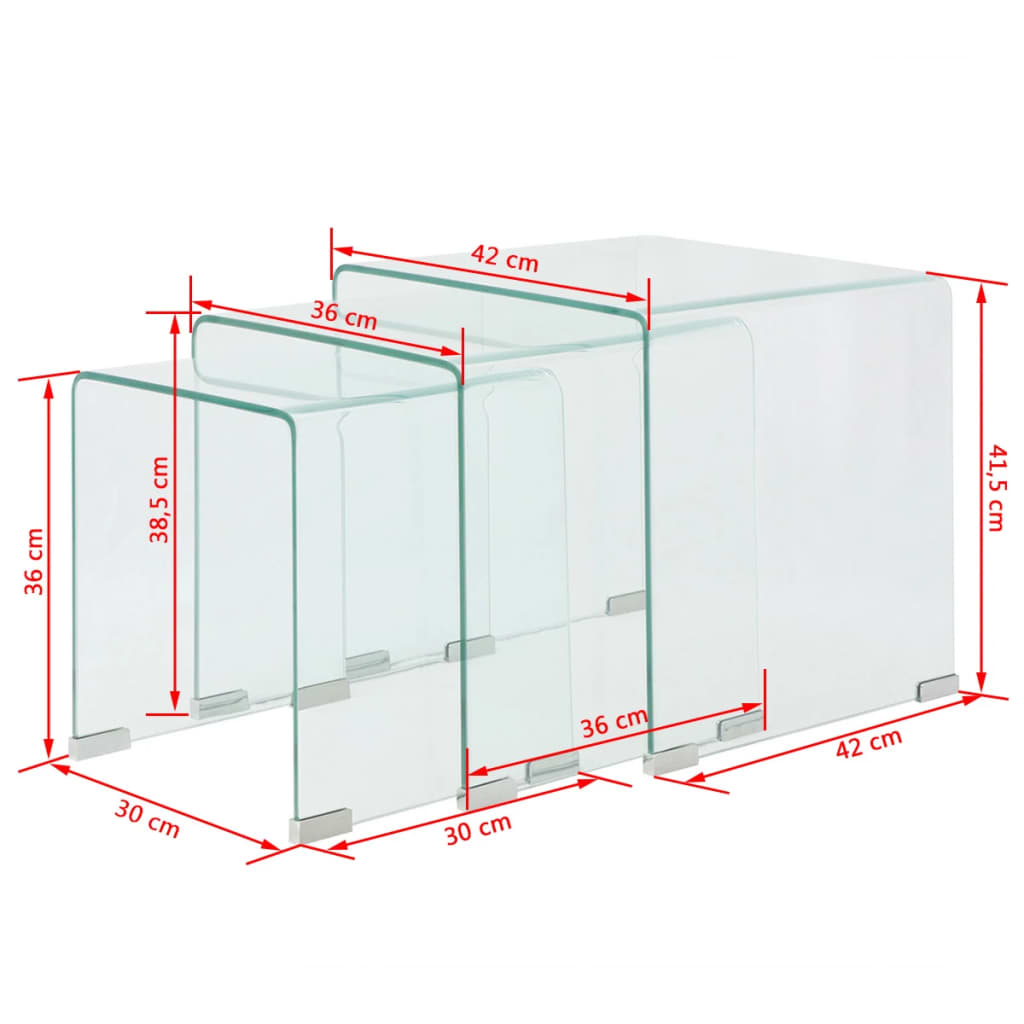  Set of 3 Nesting Tables, Tempered Glass