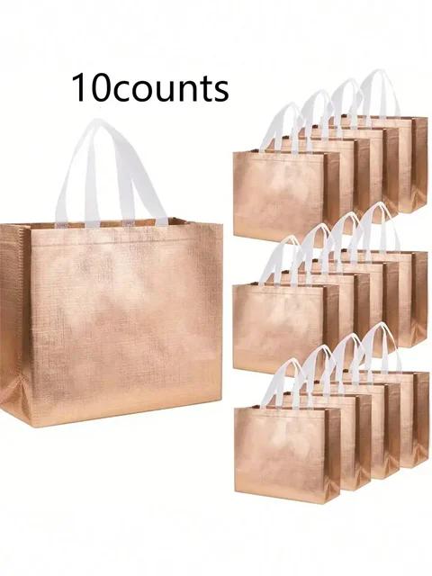 

D2 10Pcs Silver Gold Reusable Gift Tote Grocery Shopping Bag Gift For Bridesmaids Birthday Party Wedding Bachelor Party Supplies 32x11x27cm розового золота