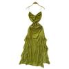 Muse Fan Design Sense Careful Machine Kink Suspender Dress Women's Summer Pleated Waist Irregular Long Dress